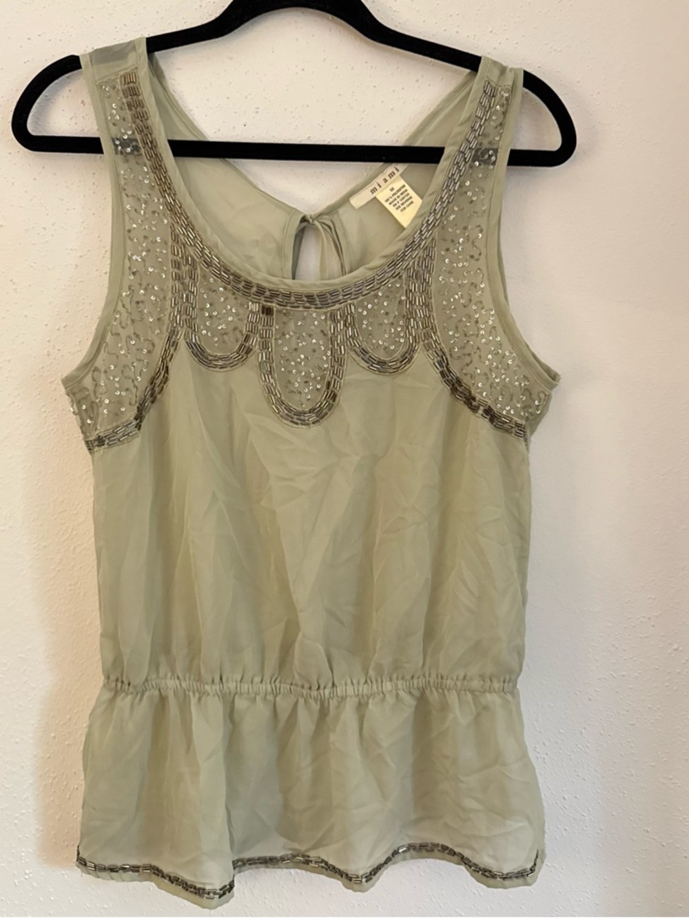 miami Sage Green Beaded Sleeveless Peplum Camisole